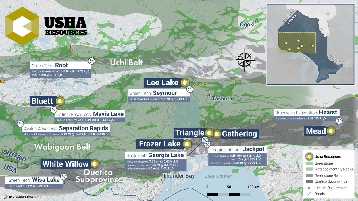 Ontario pegmatite portfolio map